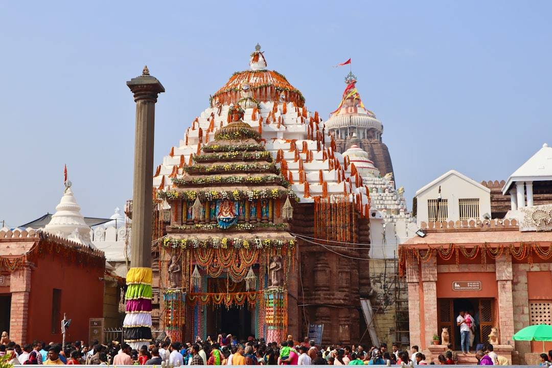Jagannath Temple decorated with flowers and garlands in Puri