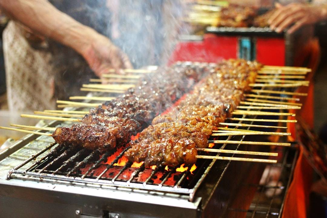 Kebabs grilling on charcoal, Lucknow street food